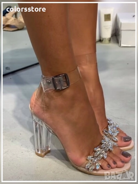 Сандали на ток - прозрачен силикон с бежов акцент - MV10 , снимка 1