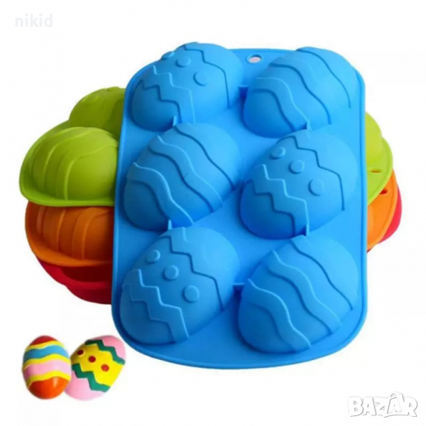 6 грамадни Великденски яйца яйце на райе и точки дълбок силиконов молд форма калъп за шоколад гипс, снимка 1