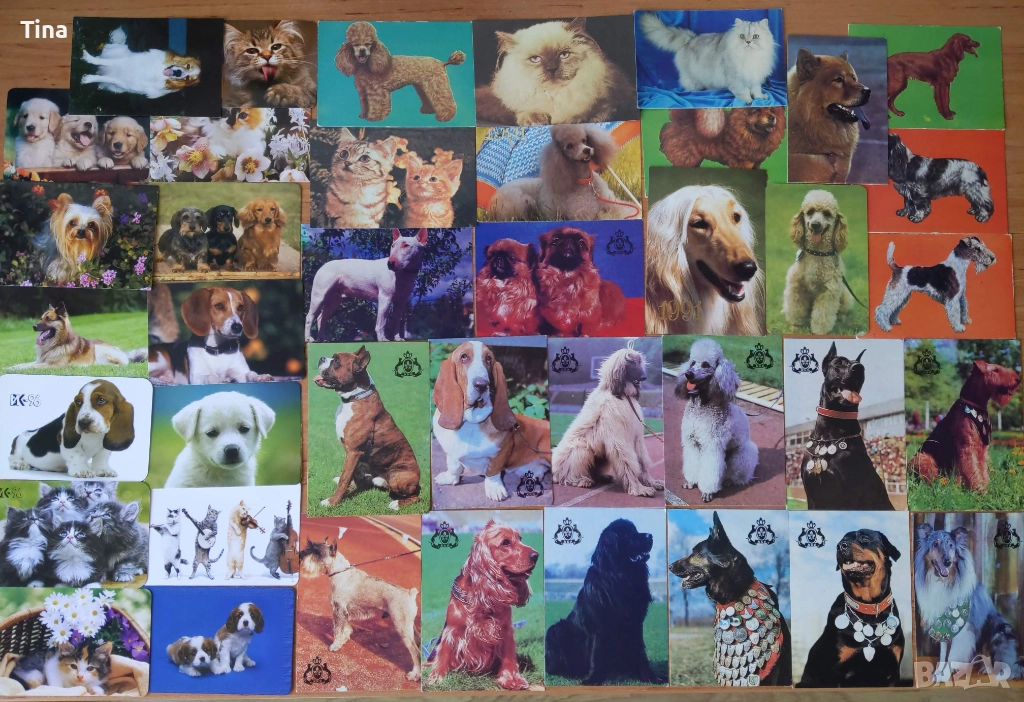 Колекция от 39 броя ретро джобни календарчета с кучета и котки, снимка 1