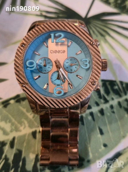 Часовник Breeze Chronograph в Цвят Розово Злато с Тюркоазен Циферблат, снимка 1