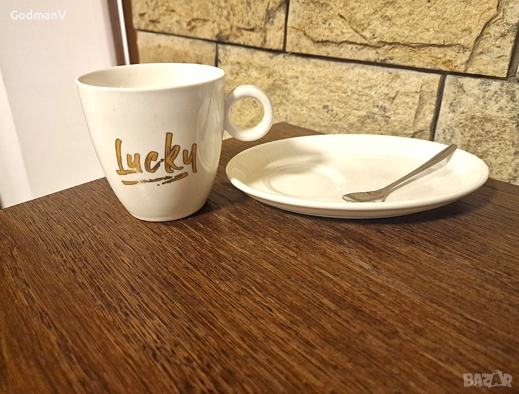 Керамична чаша с подложка „Lucky“, снимка 1