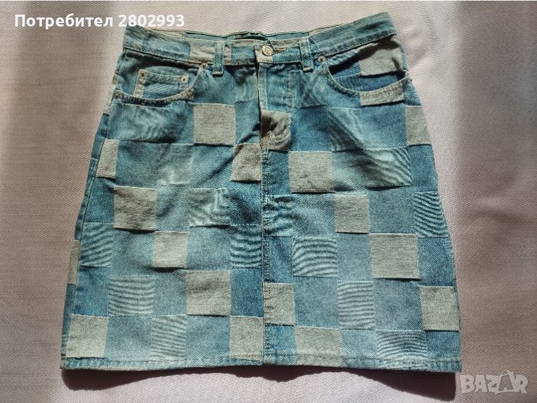 Дамска шахматна дънкова пола, снимка 1