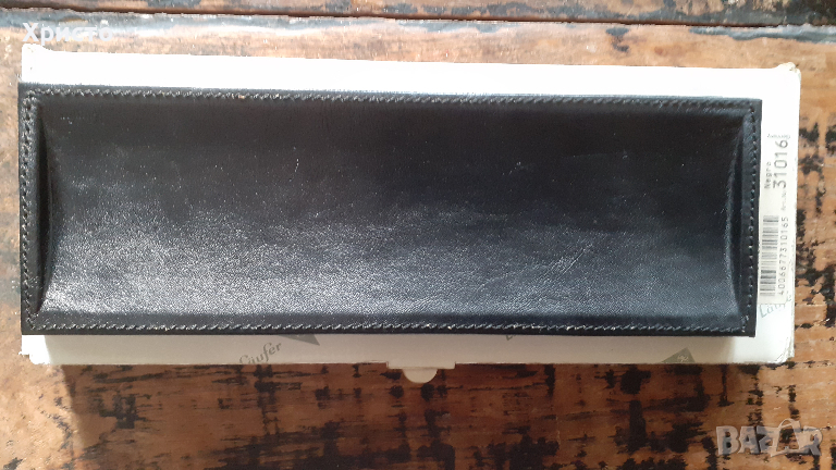 поставка за химикалка за бюро Лауфер Läufer Германия естествена кожа, цвят черен, ръчна изработка, снимка 1