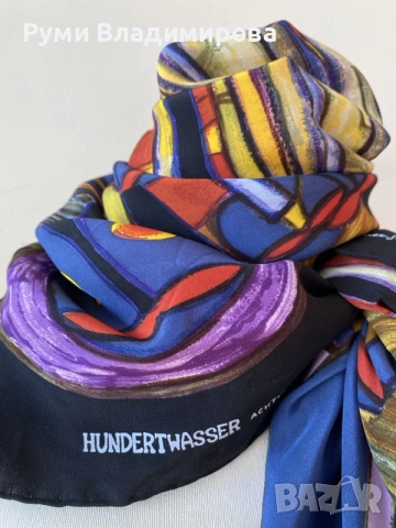 Цветен, квадратен шал/ кърпа за глава от 100 %/  Hunder Wasser print, снимка 14 - Шалове - 56214701