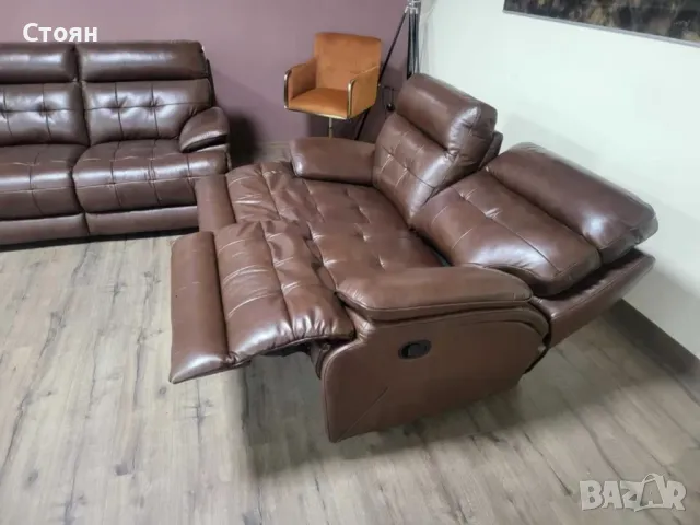 Кафяв кожен комплект дивани две двойки La-z-boy, снимка 3 - Дивани и мека мебел - 48286423