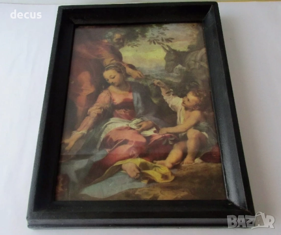 Стара католическа икона на Божието семейство, снимка 2 - Антикварни и старинни предмети - 51463270