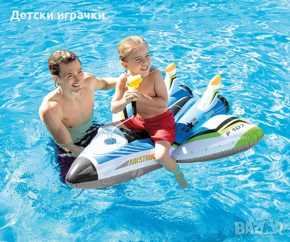 Детски надуваем джет самолет INTEX, 117 х 117см, лодка, с воден пистолет , снимка 1