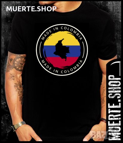 Черна тениска с щампа MADE IN COLUMBIA, снимка 1 - Тениски - 41568444