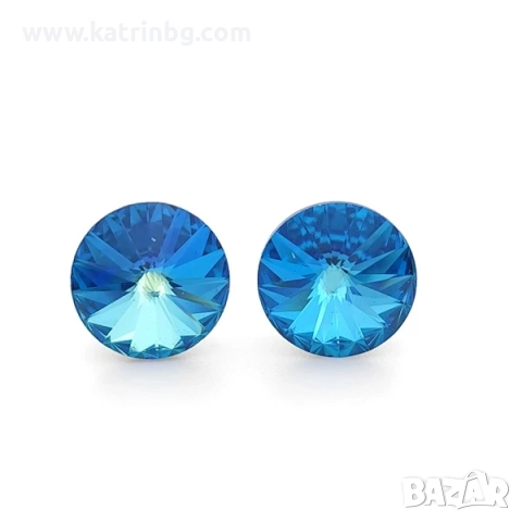 Обеци на винт с кристал Сваровски в синьо BBL, снимка 2 - Обеци - 51657837