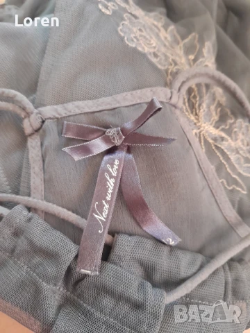 🌸💄Next💄🌸Сив ефирен асиметричен много интересен потник с дантела и тюл на цветя, снимка 18 - Потници - 50556222