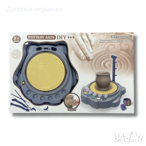 Детско грънчарско колело с глина и боички за рисуване 