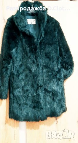 Тъмно зелено палто с косъм XS/S , снимка 2 - Палта, манта - 32496116