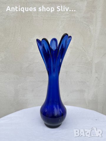 Красива арт ваза от кобалтово стъкло №1067, снимка 1 - Антикварни и старинни предмети - 34667251