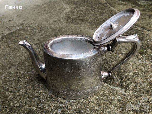 старинен дебело посребрен съд /чайник, кана/, снимка 7 - Антикварни и старинни предмети - 39292156