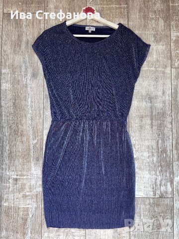 Нова ежедневна елегантна синя еластична рокля рипс лек блясък, снимка 2 - Рокли - 41676352