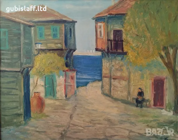 Картина "Несебър", худ. И.Б., 1970-те г., снимка 2 - Картини - 49306099