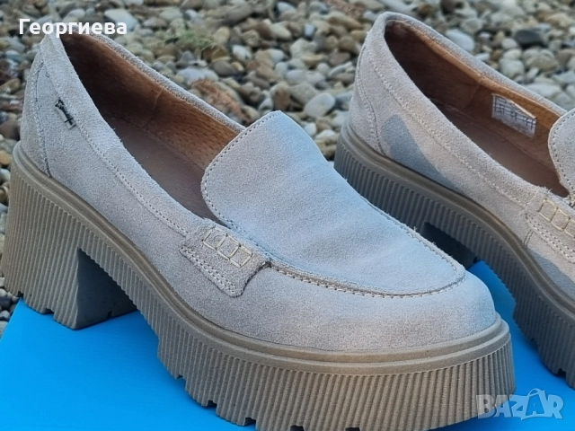 Дамски лоуфъри в бежов цвят, естествен велур, снимка 7 - Дамски елегантни обувки - 51811921