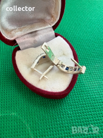 Чифт сребърни обеци с полускъпоценни камъни. №7753, снимка 4 - Обеци - 52814397