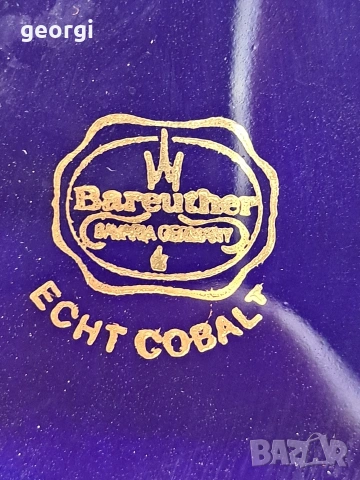 немска порцеланова ваза Bareuther кобалт с позлата М1, снимка 4 - Вази - 53010538