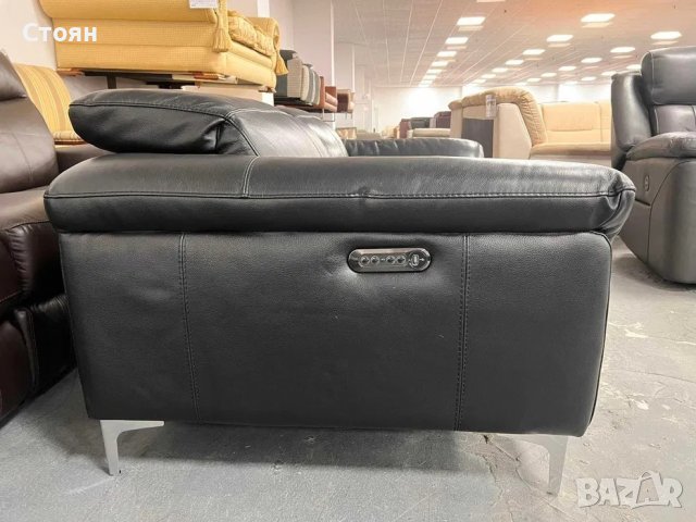 Черен кожен диван двойка с електрически релаксиращ механизъм, снимка 6 - Дивани и мека мебел - 39973439
