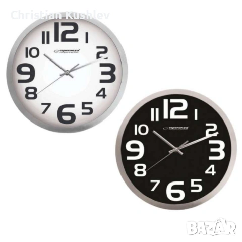 Стенен часовник  Zurich, 25см., големи цифри, кварц, черен, бял, снимка 2 - Други стоки за дома - 53280070
