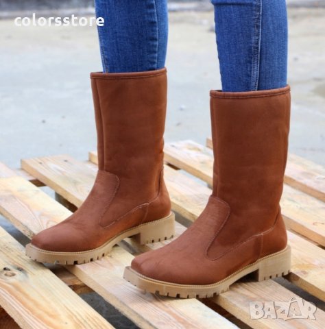 Равни боти - кафяв велур - DD20 , снимка 2 - Дамски боти - 35697616