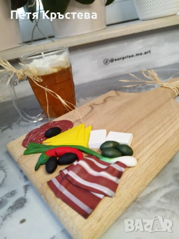 Дъска с мезета от полимерна глина + Свещ Бира или Вино, снимка 2 - Декорация за дома - 35561813