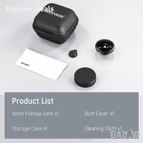 Нов NEEWER Обектив 8mm Fisheye 220° за iPhone 15, 14, Samsung Galaxy, снимка 7 - Чанти, стативи, аксесоари - 42732772
