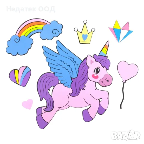 Комплект декоративни стикери за стена, Foam Pegasus Rainbow, 6 бр.