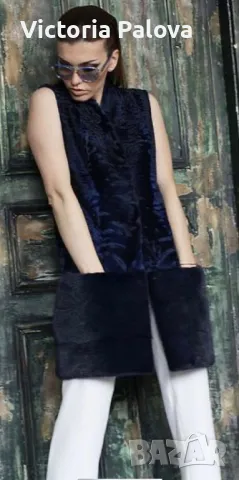 Модерен стилен зимен елек от естествен астраган, нов, снимка 14 - Елеци - 48470764