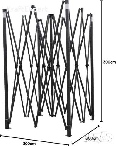 Бяла Сгъваема Градинска Шатра 3×3м тип Хармоника– стабилна, водоустойчива и лесна за разпъване, снимка 8 - Градински мебели, декорация  - 50484610