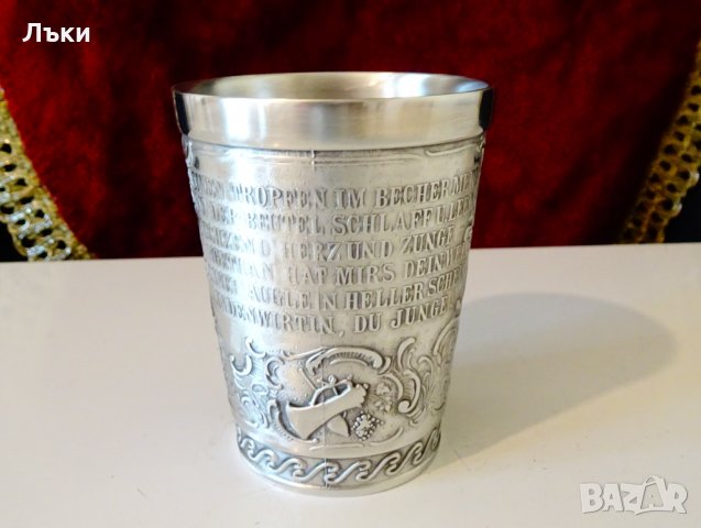 Чаша от калай за вино,релефна картина. , снимка 5 - Антикварни и старинни предмети - 34562766