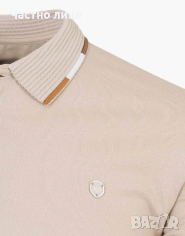 Бежова памучна тениска с яка, снимка 5 - Тениски - 53823746