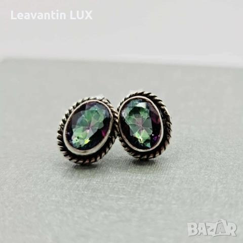 Сребърни обеци с мистичен топаз , снимка 2 - Обеци - 52384585