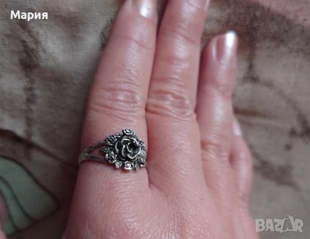 Сребърен пръстен с рози, снимка 7 - Пръстени - 52212364