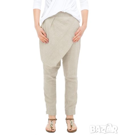 Дамски панталон от лен в сиво и бежово Bliss by Violeta 40 и 44