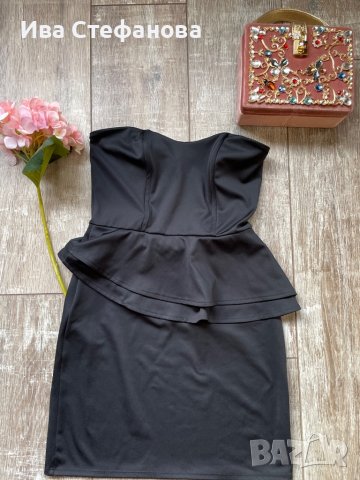 Страхотна пеплум черна еластична официална вечерна къса коктейлна рокля , снимка 11 - Рокли - 35788836