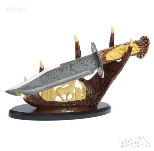 ловен нож колекционерски нож сувенир подарьк трофейна поставка 38,5CM, снимка 4 - Ножове - 42064693