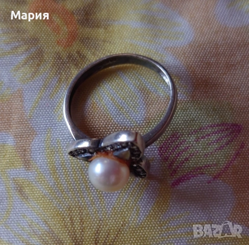 Сребърен пръстен с перла и циркониеви камъни, снимка 3 - Пръстени - 53056943