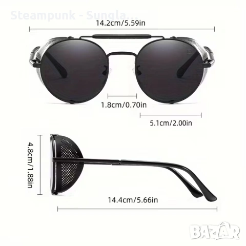 Стилни Steampunk слънчеви очила с метални странични решетки – Черни | Унисекс | НОВИ, снимка 4 - Слънчеви и диоптрични очила - 40016599