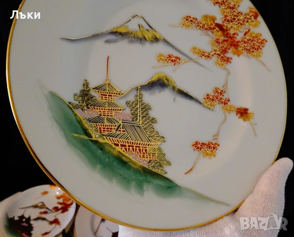 Чиния японски порцелан Sаtsuma Kazan,злато. , снимка 4 - Антикварни и старинни предмети - 51240259
