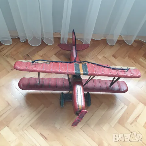 СТАР ГОЛЯМ РЪЧНО ИЗРАБОТЕН ДЪРВЕН САМОЛЕТ БИПЛАН, снимка 3 - Колекции - 50169963