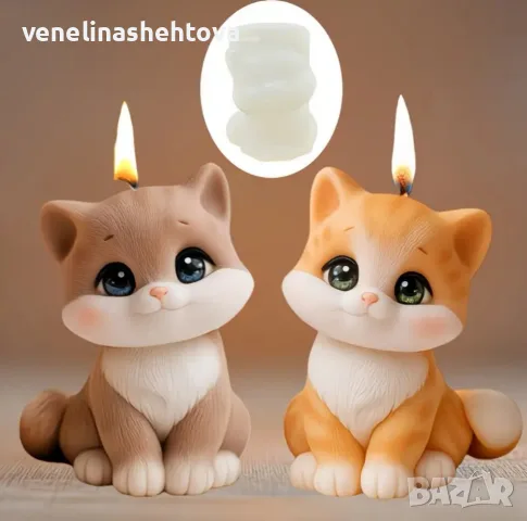 3D голямо усмихнато коте котка силиконов молд форма свещи гипс сапун смола фондан декорация торта , снимка 2 - Форми - 55997278