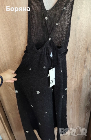 ZARA нова с етикет рокля от алпака с камъни, снимка 16 - Рокли - 53724624