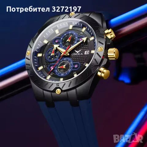 ONOLA кварцов часовник, хронограф, дата, водоустойчив, силиконова каишка, снимка 3 - Мъжки - 48032087