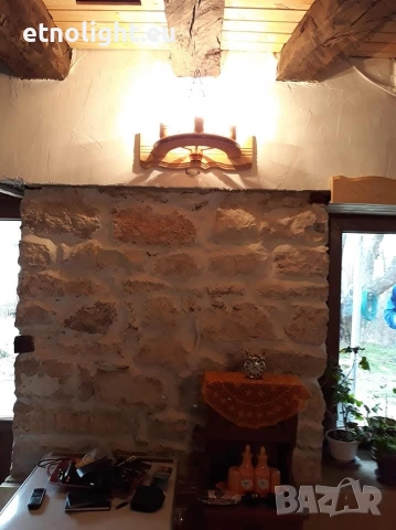 Ръчно изработени стенни лампи с колело и дървени чашки!, снимка 3 - Лампи за стена - 53867946