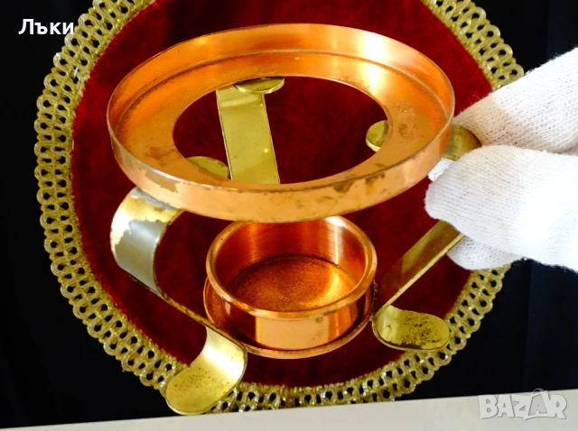 Медна тенджера с мангал,комплект за масло,мляко,фондю. , снимка 6 - Антикварни и старинни предмети - 53748431