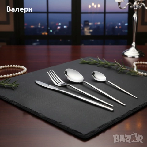 Комплект прибори за хранене в сребрист цвят от 24 части с луксозен дизайн и магнитна кутия, снимка 2 - Прибори за хранене, готвене и сервиране - 53201360