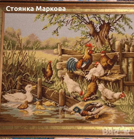 Голям немски гоблен-Селски двор с животинки, снимка 3 - Гоблени - 55884491