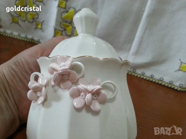 Български костен порцелан захарница, снимка 2 - Антикварни и старинни предмети - 41569387